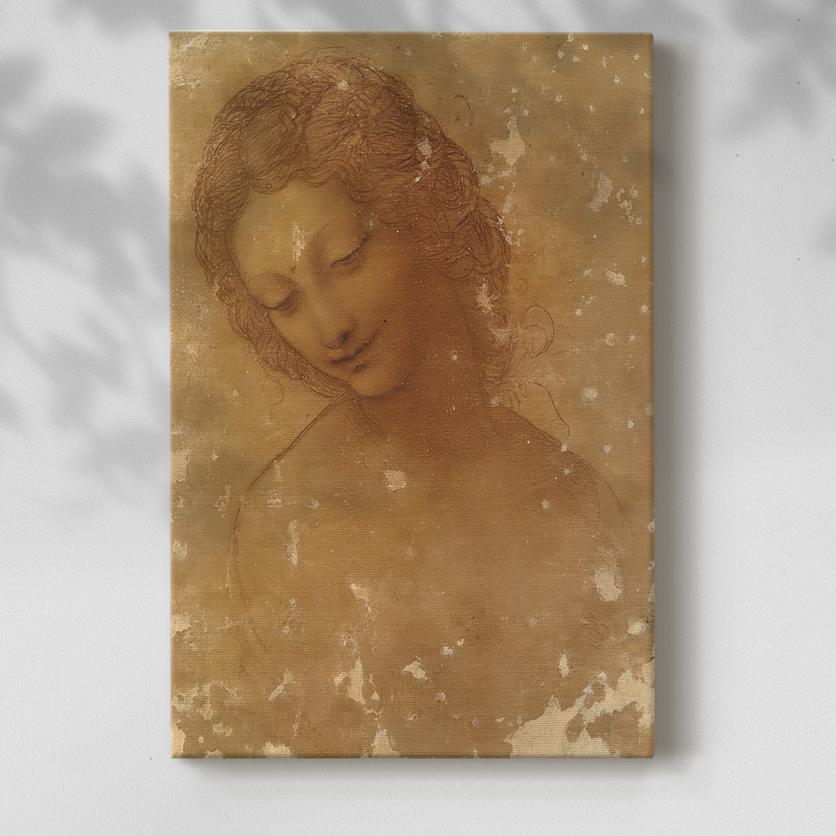 Canvas art print of a delicate figure study with smooth shading and calm expression with a soft shadow on a white background.