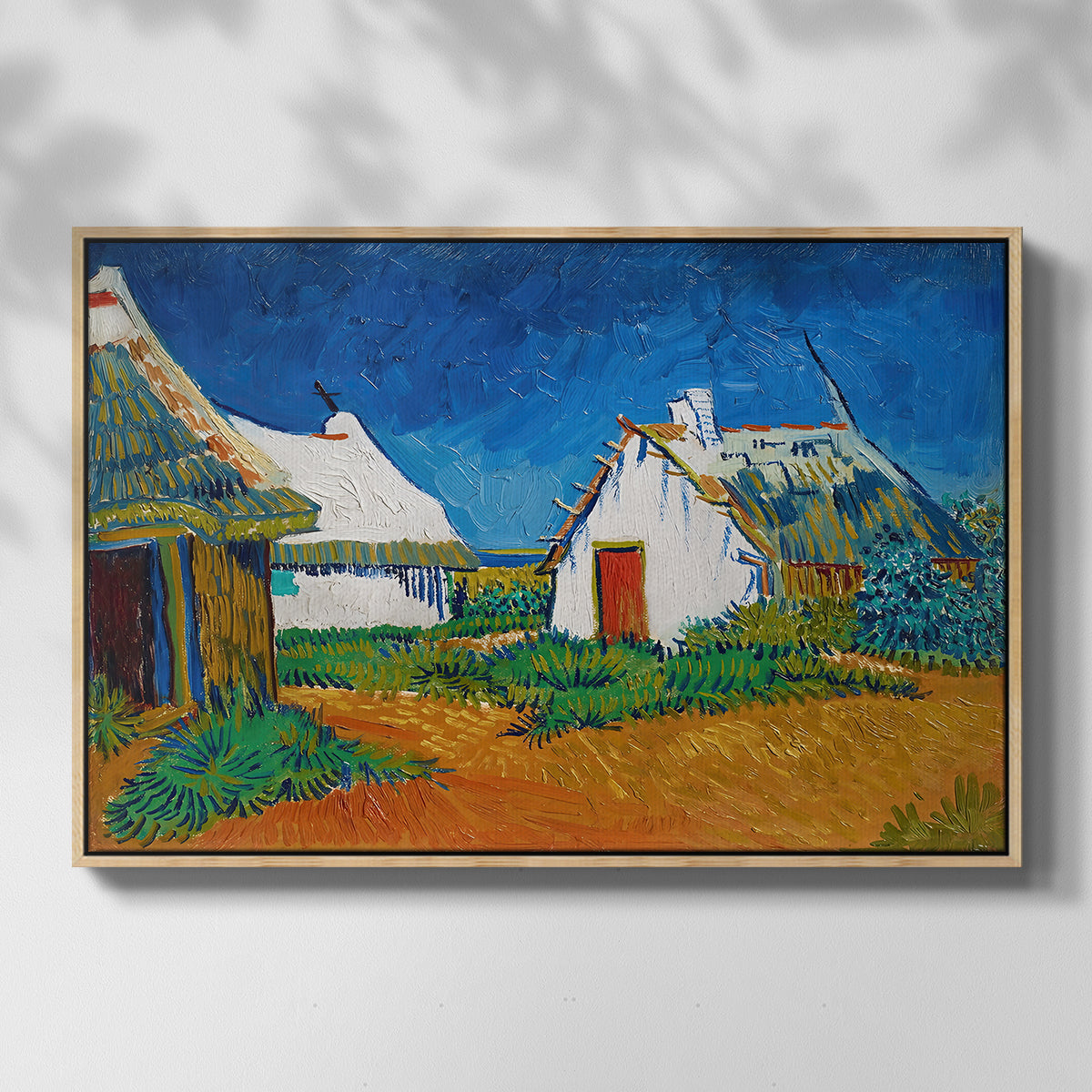 Three White Cottages at Saintes-Maries, 1888 - Floater Framed Canvas Print