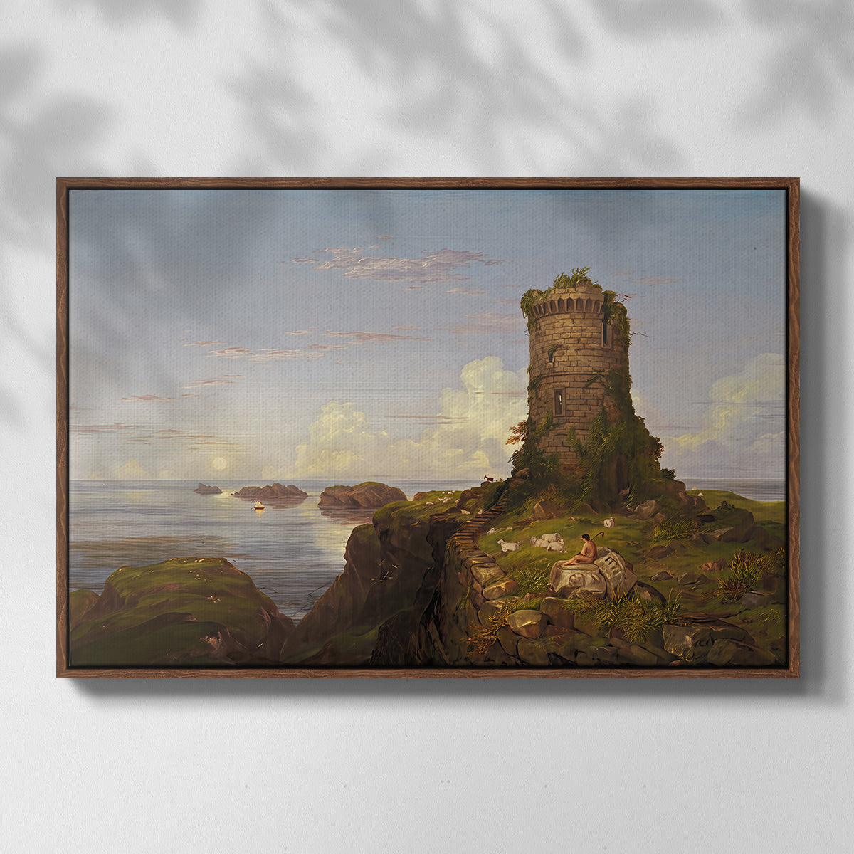 Italian Coast Scene with Ruined Tower, 1838 - Floater Framed Canvas Print