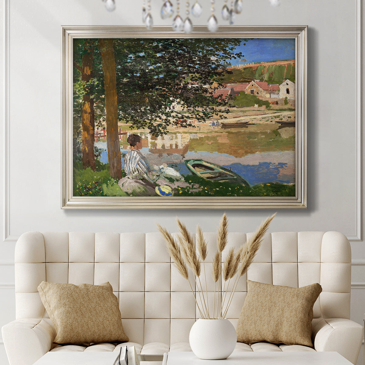 On the Bank of the Seine, Bennecourt - Ornate Framed Canvas Print
