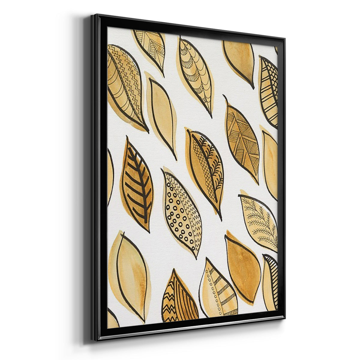Patterned Leaf Shapes II - Modern Framed Canvas Print