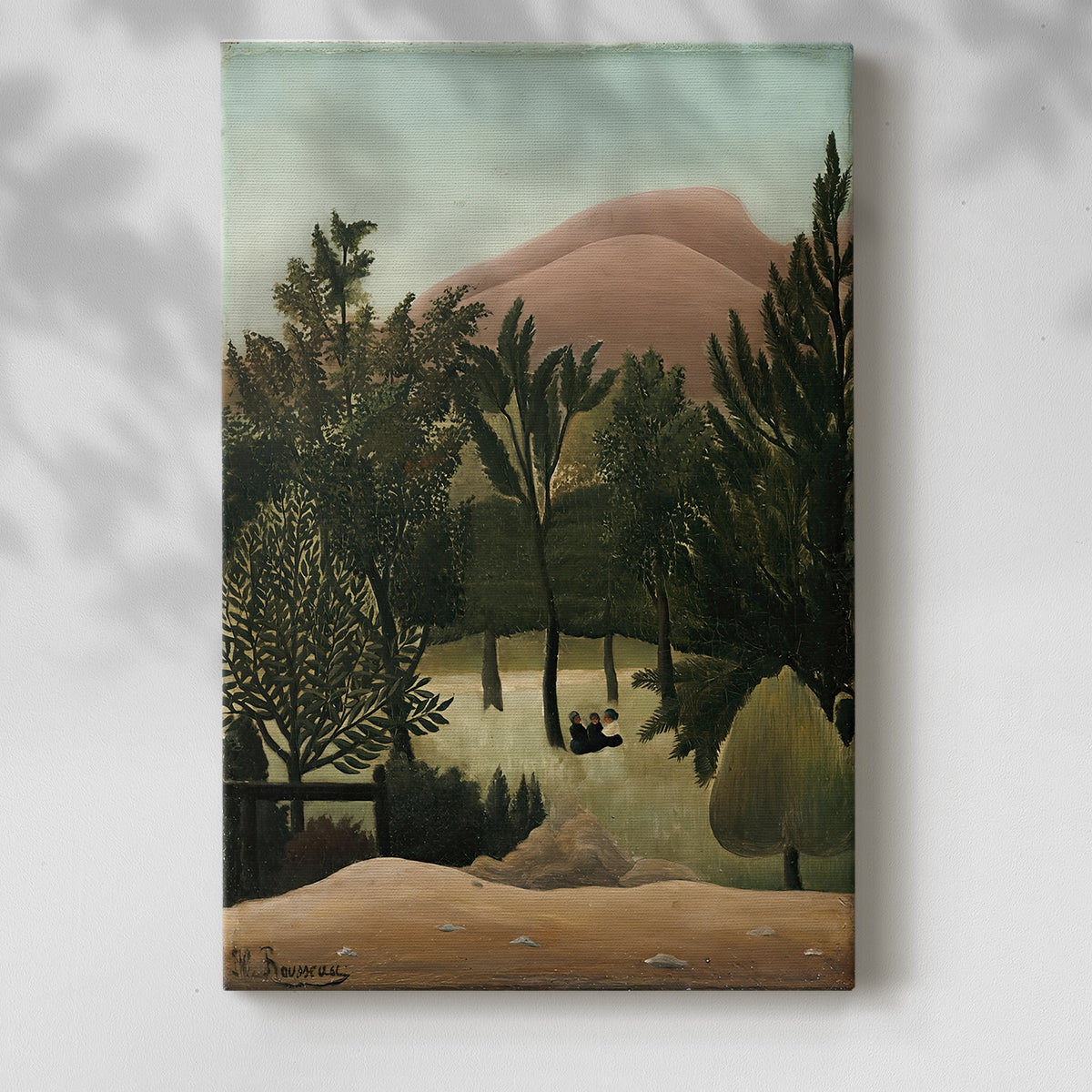 Canvas art print of a calm outdoor scene with simple forms and muted color with a soft shadow on a white background.