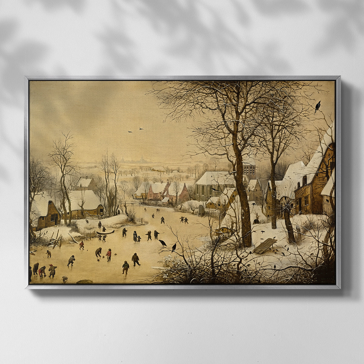 Winter Landscape with Skaters and Bird Trap, 1565 - Floater Framed Canvas Print
