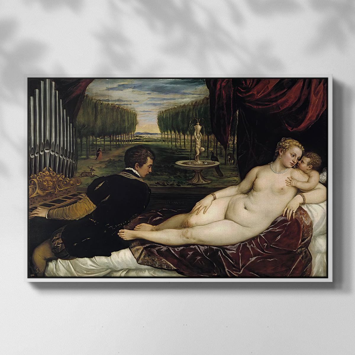 Venus with an Organist and Cupid, c. 1555 - Floater Framed Canvas Print