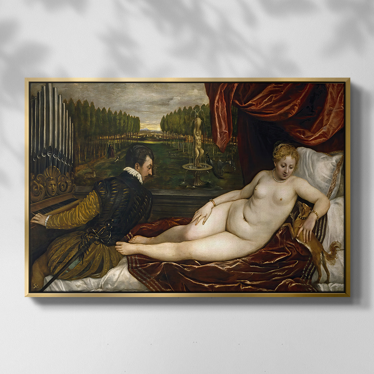 Venus with an Organist and a Dog, c. 1550 - Floater Framed Canvas Print