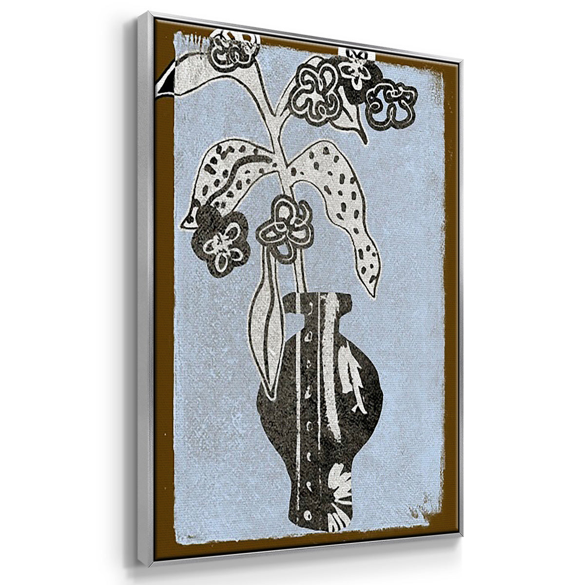 Graphic Flowers in Vase I - Framed Premium Gallery Wrapped Canvas L Frame 3 Piece Set - Ready to Hang