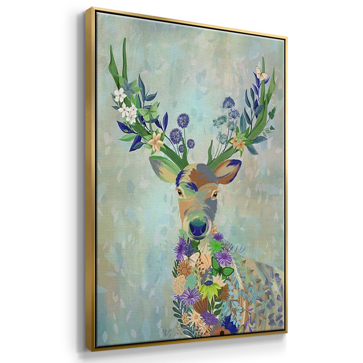 Fantastic Florals Cow - Framed Premium Gallery Wrapped Canvas L Frame 3 Piece Set - Ready to Hang