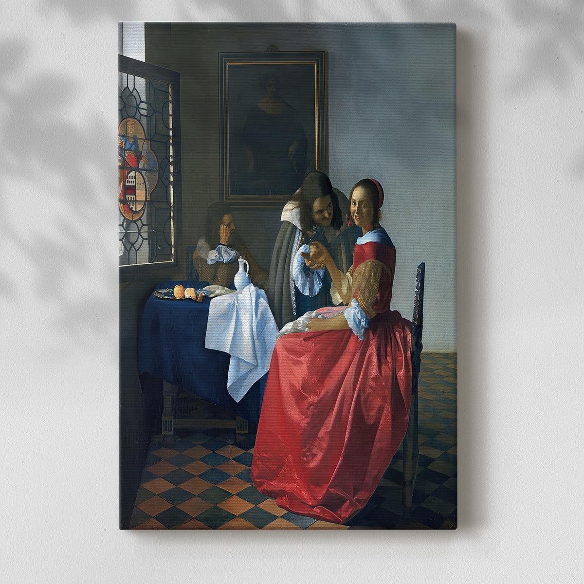 Canvas art print of a calm domestic scene with figure and gentle tones with a soft shadow on a white background.