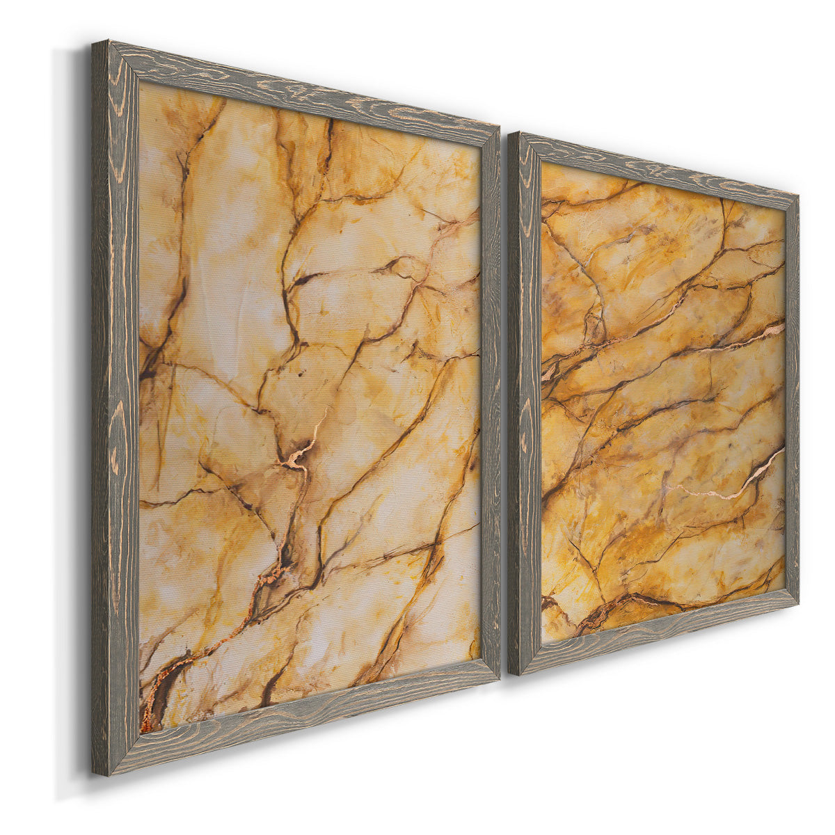 Yellow Marble I - Barnwood Framed Canvas Set