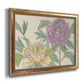 Contemporary peony flower illustration printed on canvas in an ornate vintage gold frame.