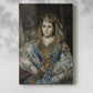 Canvas art print of a figure in ornate clothing with warm tones and decorative detail with a soft shadow on a white background.