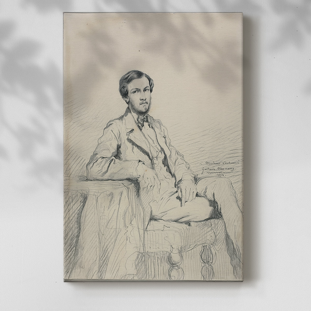 Canvas art print of a refined male figure with minimal shading and soft lines with a soft shadow on a white background.