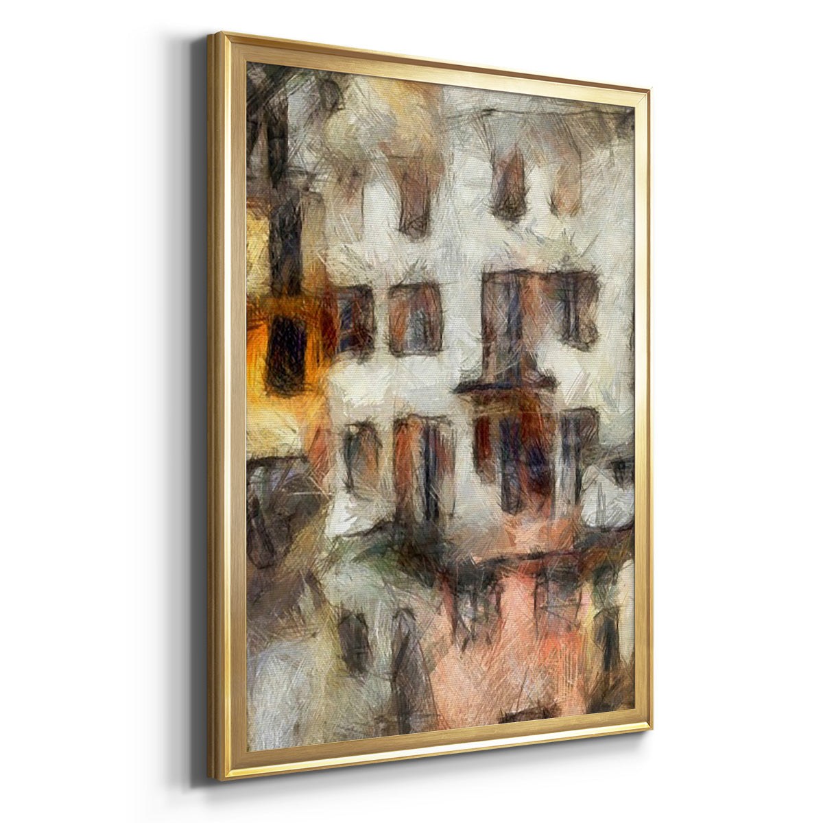 Stacked Houses III - Modern Framed Canvas Print