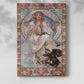Canvas art print of a stylized female figure with intricate patterns and soft tones with a soft shadow on a white background.