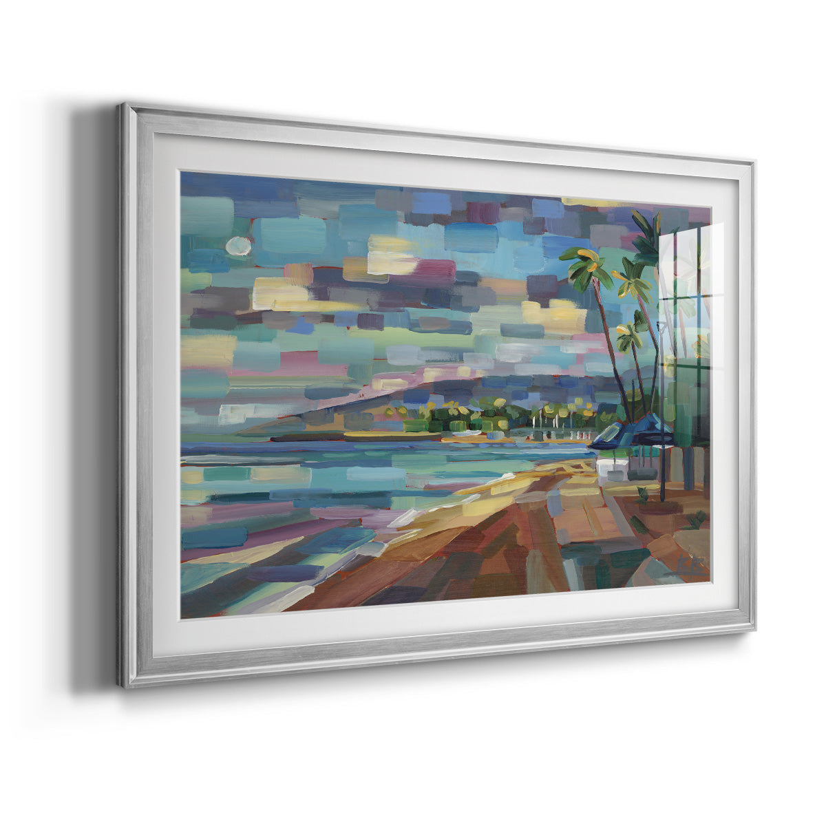 Morning Moon Over Waikiki - Modern Framed Art Print