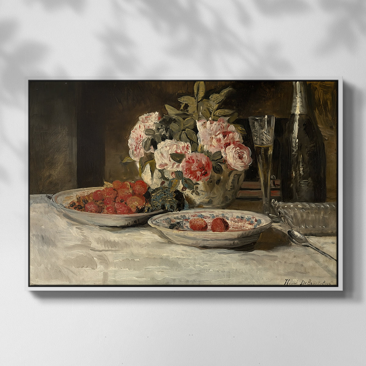 Strawberries and Champagne, c. 1881-1885 - Floater Framed Canvas Print