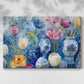 Colorful floral arrangement with blue and white vases on a bright background showcasing artistic design and craftsmanship
