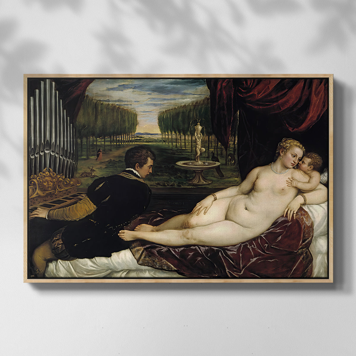 Venus with an Organist and Cupid, c. 1555 - Floater Framed Canvas Print
