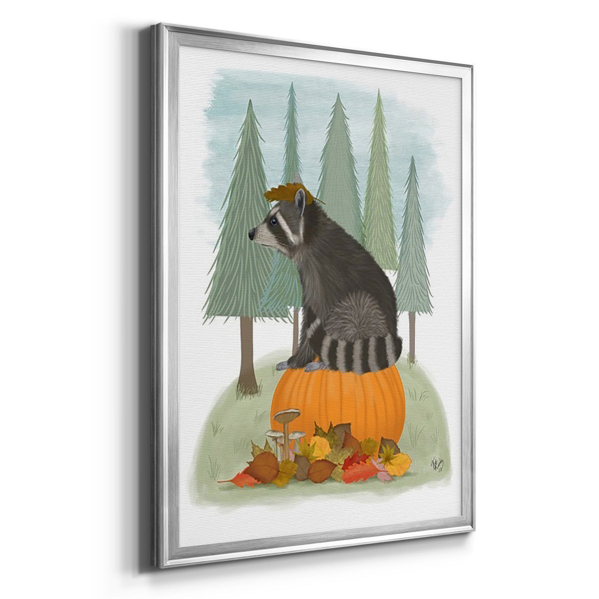 Raccoon On Pumpkin - Modern Framed Canvas Print