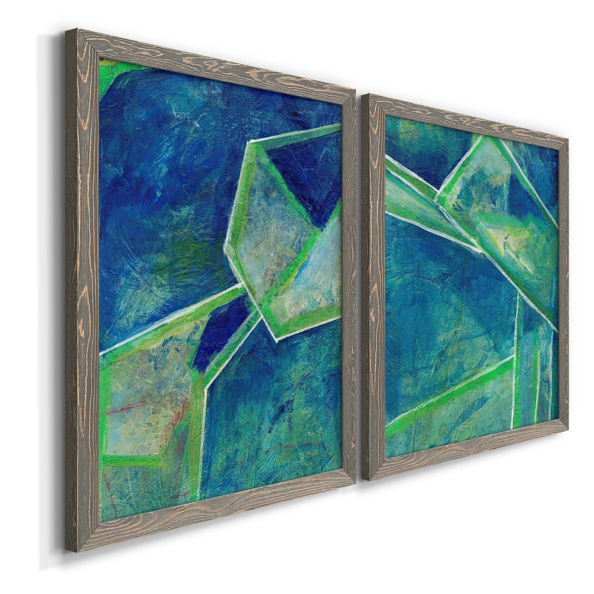 Geometric in Cool III - Premium Framed Canvas 2 Piece Set - Ready to Hang