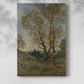 Canvas art print of a calm countryside scene with trees and gentle light with a soft shadow on a white background.