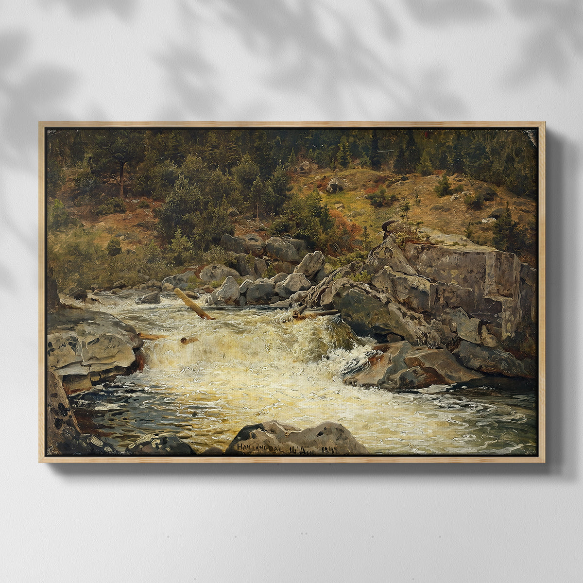 Waterfall in Hallingdal, 1848 - Floater Framed Canvas Print