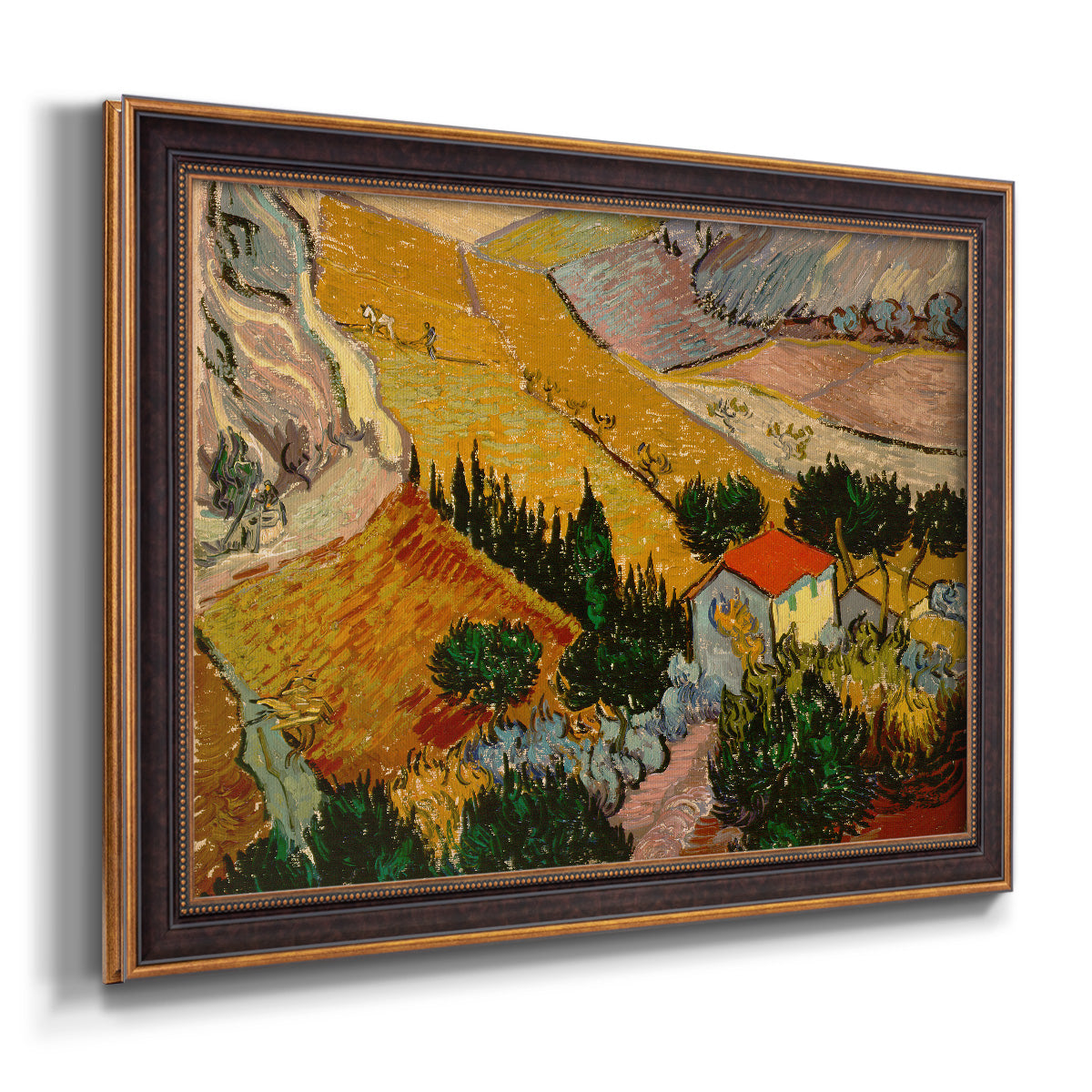 Valley With Ploughman Seen from Above - Ornate Framed Canvas Print