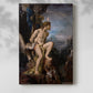 Canvas art print of a mythological composition with a figure and natural elements with a soft shadow on a white background.