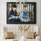 Impressionist urban scene near a railway by Édouard Manet in an ornate black frame with gilded inner detail displayed in a neutral-toned interior setting.