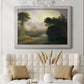 Romantic autumn landscape along the Hudson River by Thomas Doughty in an ornate weathered white frame displayed in a neutral-toned interior setting.