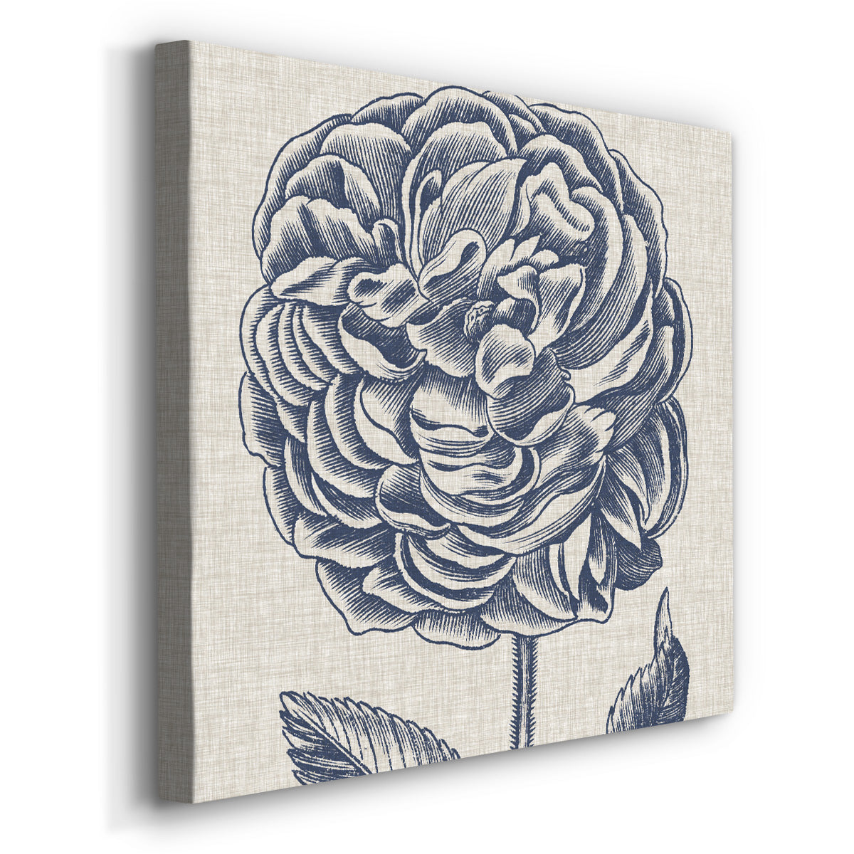 Indigo Floral on Linen V - Canvas Art Print