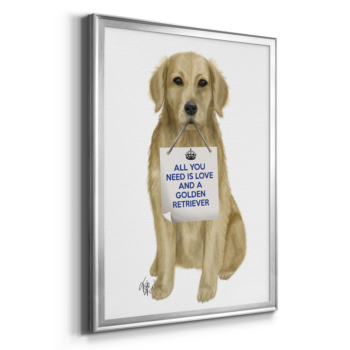 Love and Golden Retriever - Modern Framed Canvas Print