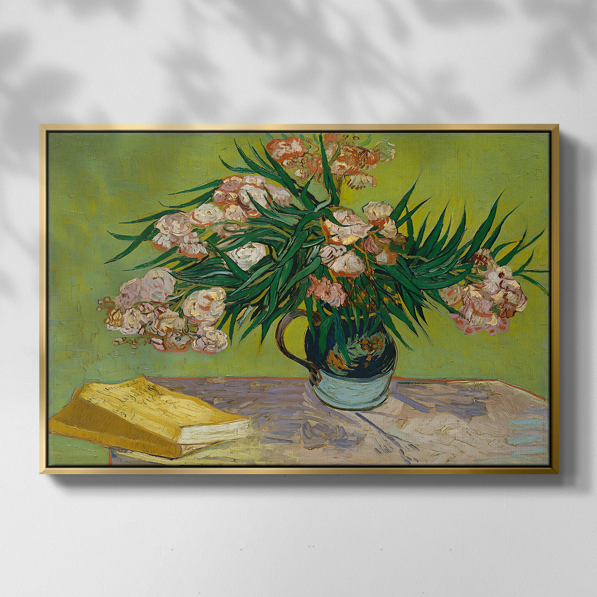 Vase with Oleanders and Books, 1888 - Floater Framed Canvas Print
