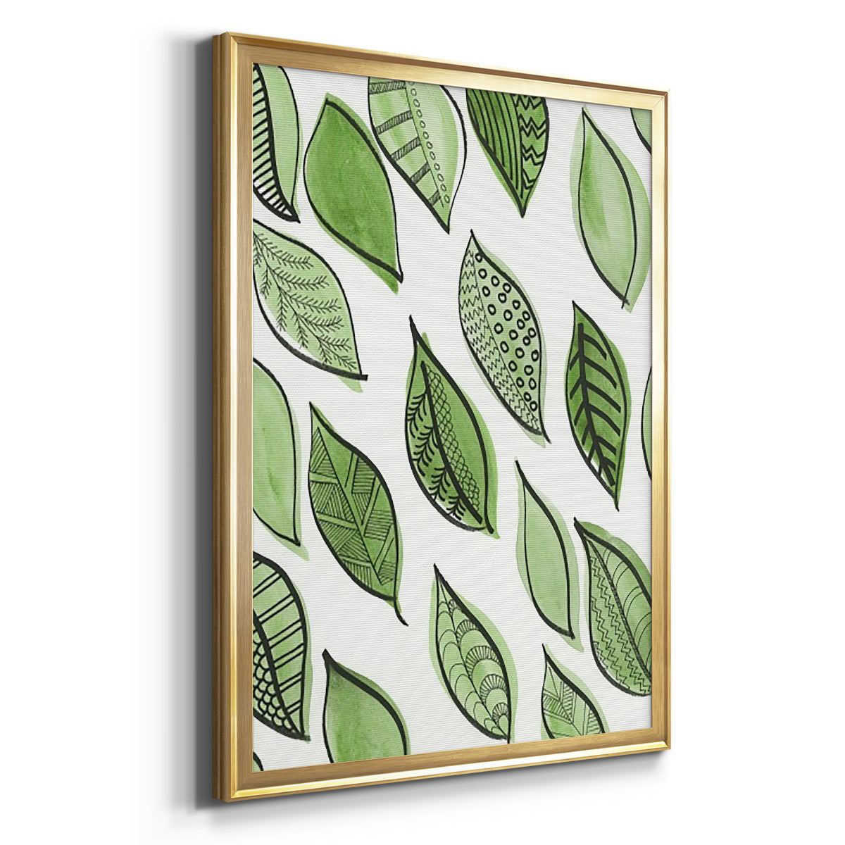 Patterned Leaf Shapes IV - Modern Framed Canvas Print