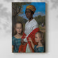 Canvas art print of a narrative scene with figures in an outdoor environment with a soft shadow on a white background.