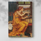 Canvas art print of a figure engaged in ritual with warm tones and detailed surroundings with a soft shadow on a white background.