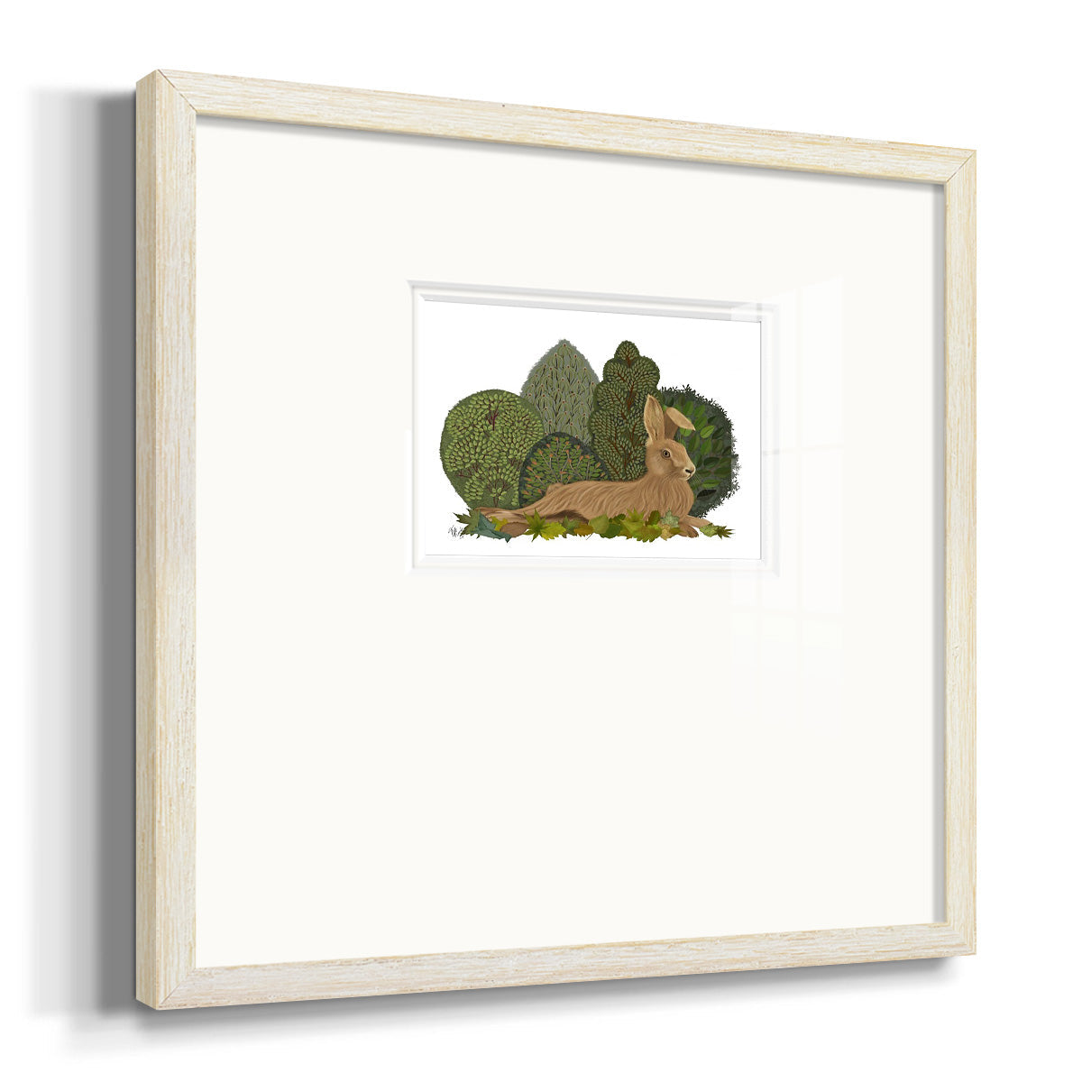 Hare Reclining in Leaves Premium Framed Print Double Matboard