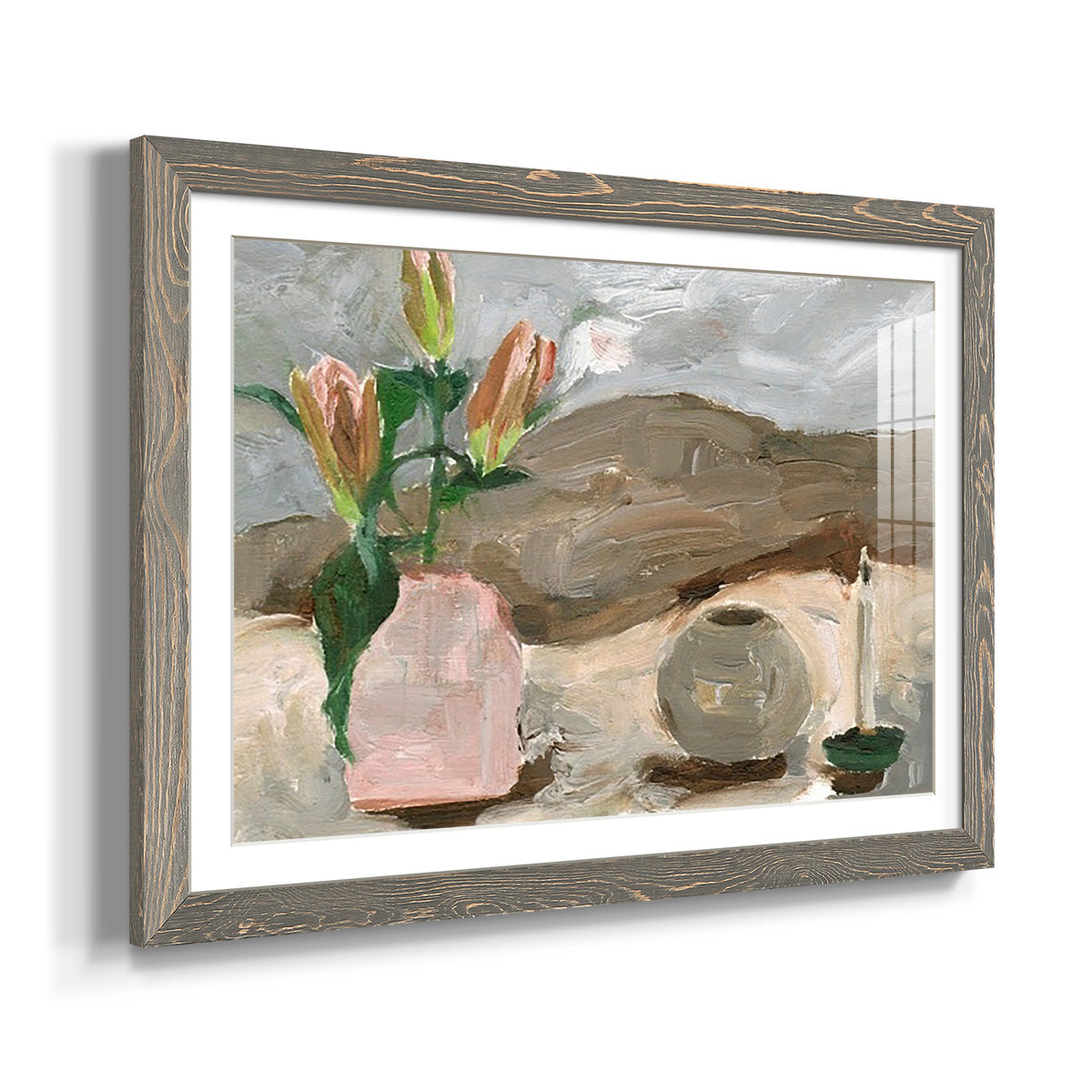 Vase of Pink Flowers V - Barnwood Framed Art Print