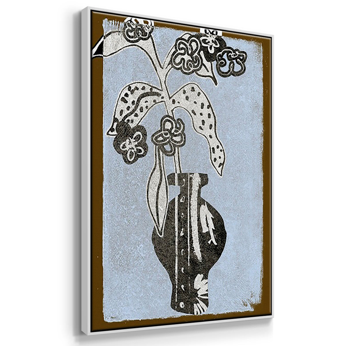 Graphic Flowers in Vase I - Framed Premium Gallery Wrapped Canvas L Frame 3 Piece Set - Ready to Hang