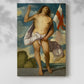 Canvas art print of a classical composition with figure and subtle contrast with a soft shadow on a white background.