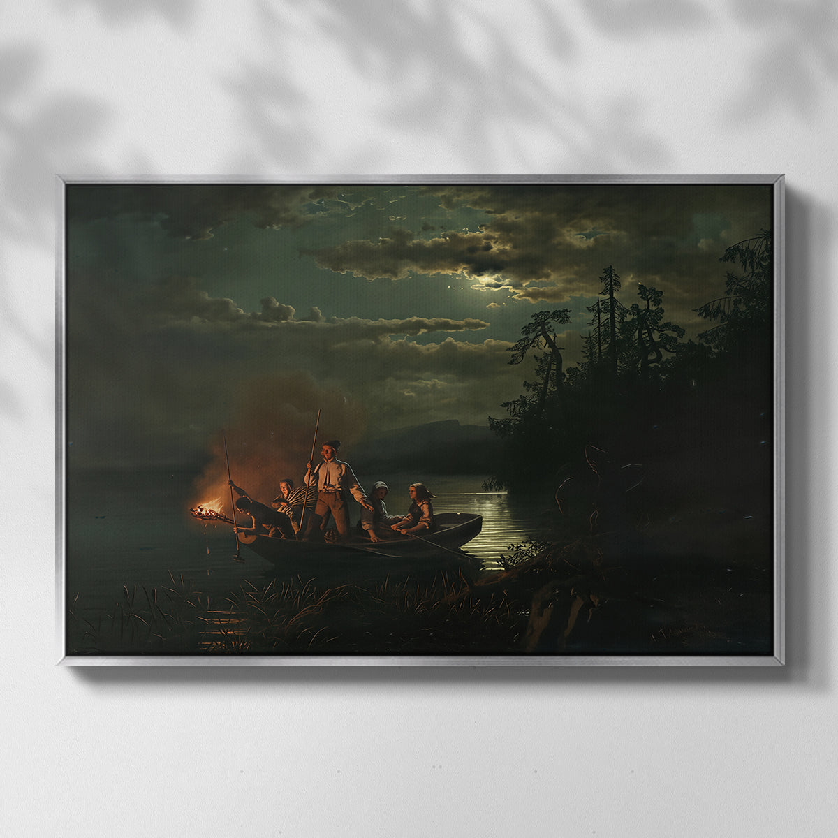Spear Fishing on Lake Krøderen, 1851 - Floater Framed Canvas Print
