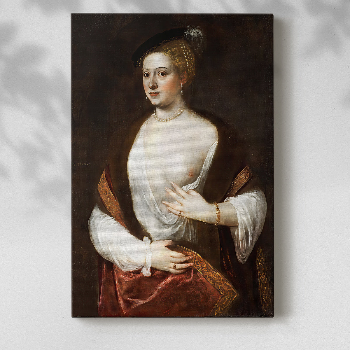 Canvas art print of a refined figure with smooth shading and calm expression with a soft shadow on a white background.