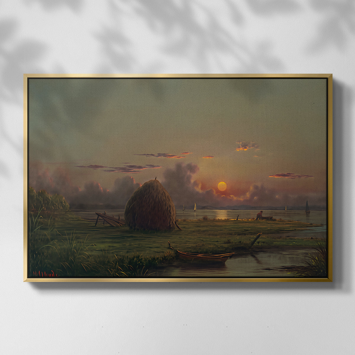 Haystack at Sunset, 1880 - Floater Framed Canvas Print