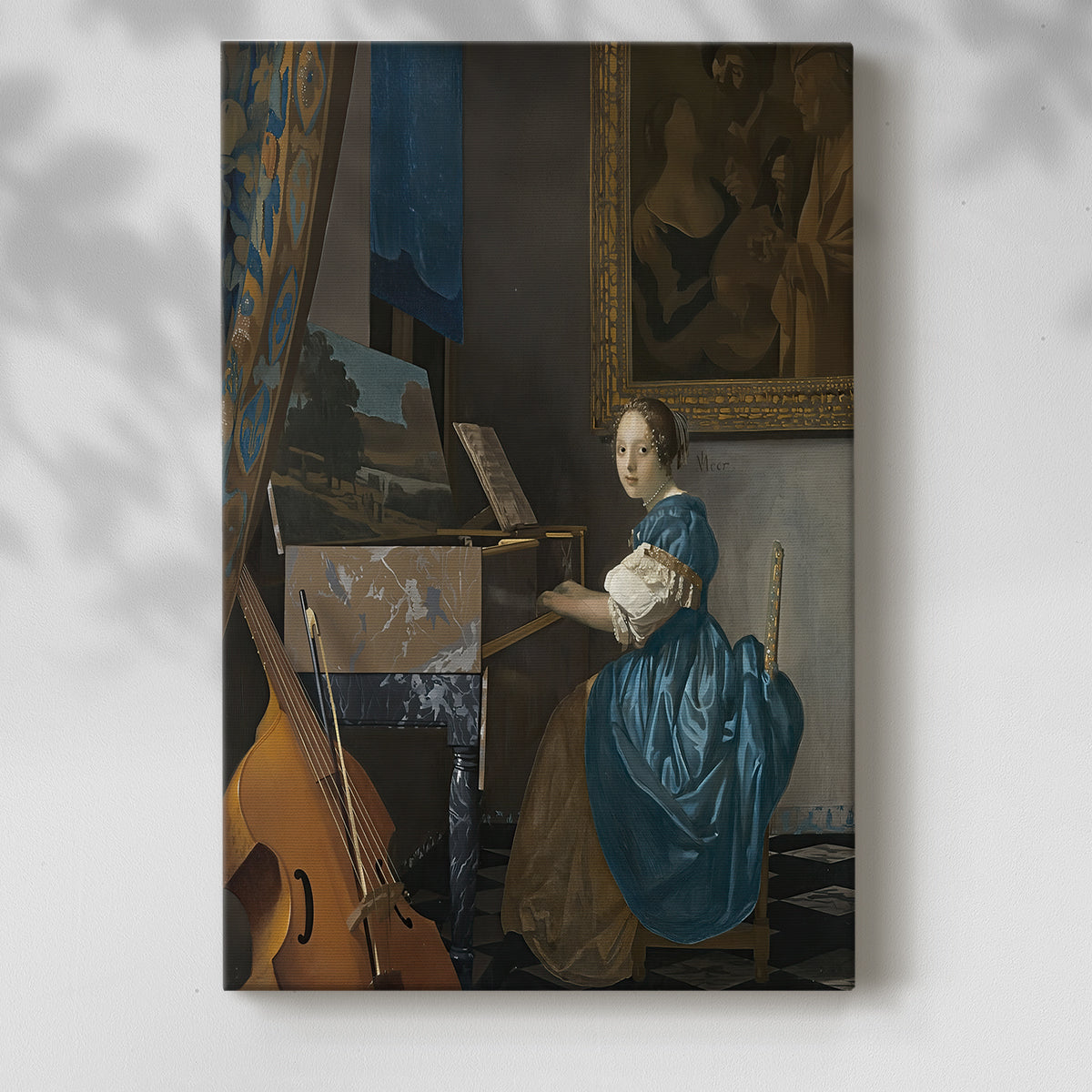 Canvas art print of a musical scene with refined detail and calm atmosphere with a soft shadow on a white background.