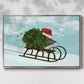 Christmas Holly Hedgehog Sledding - Framed Gallery Wrapped Canvas in Floating Frame