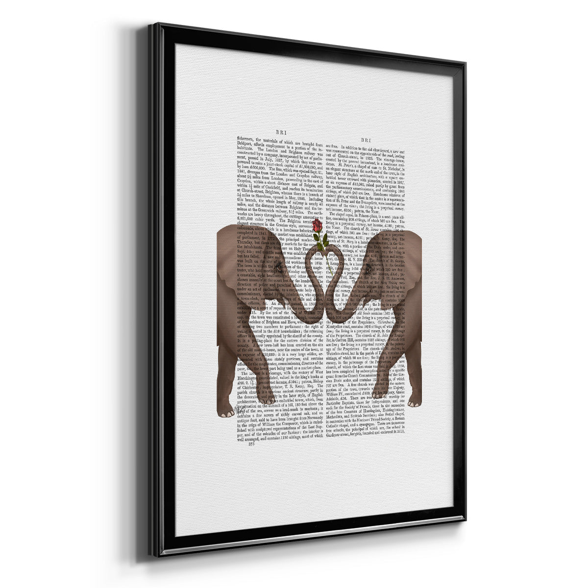 Elephants Heart and Rose - Modern Framed Canvas Print