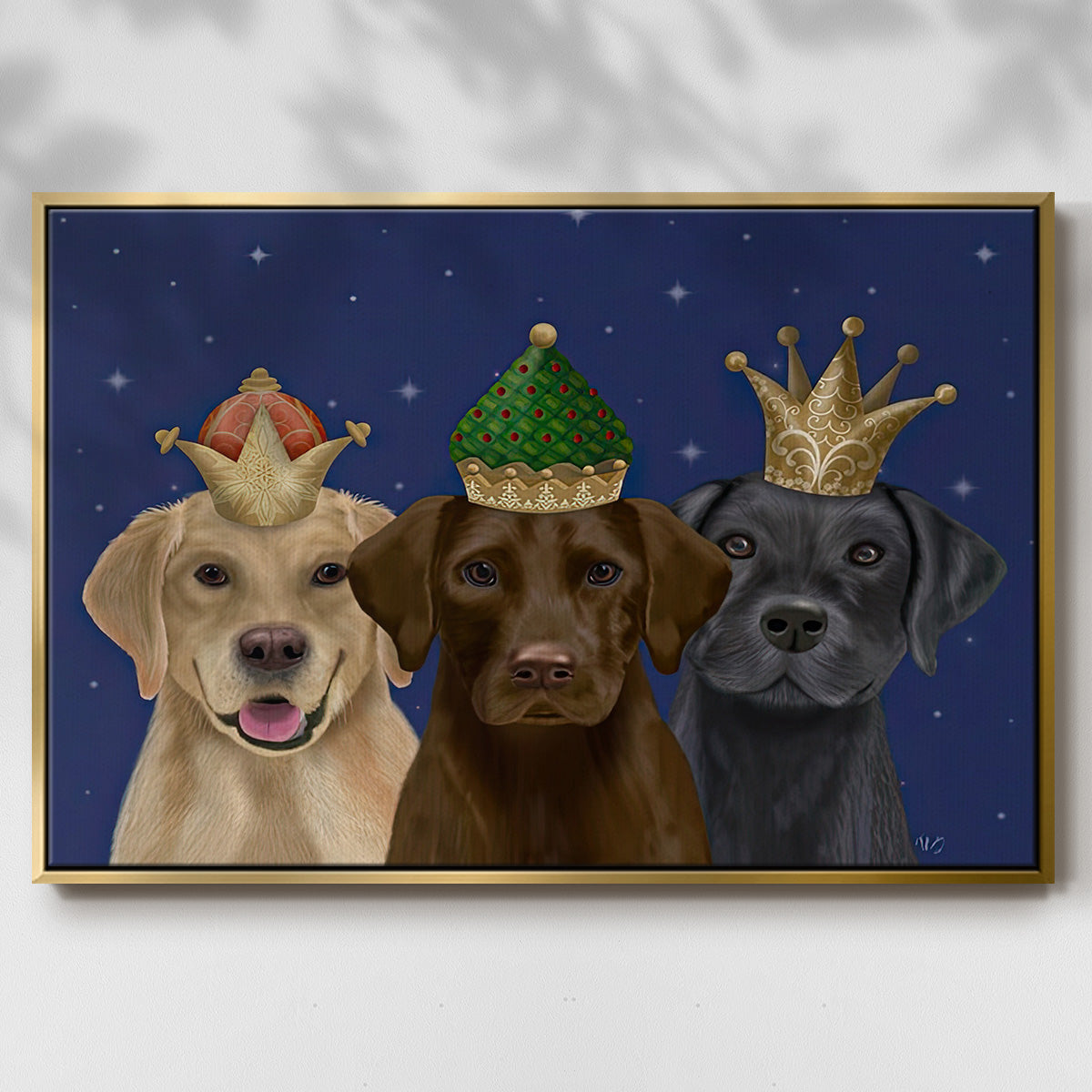 Christmas Labradors, Three Kings - Floater Framed Canvas Print