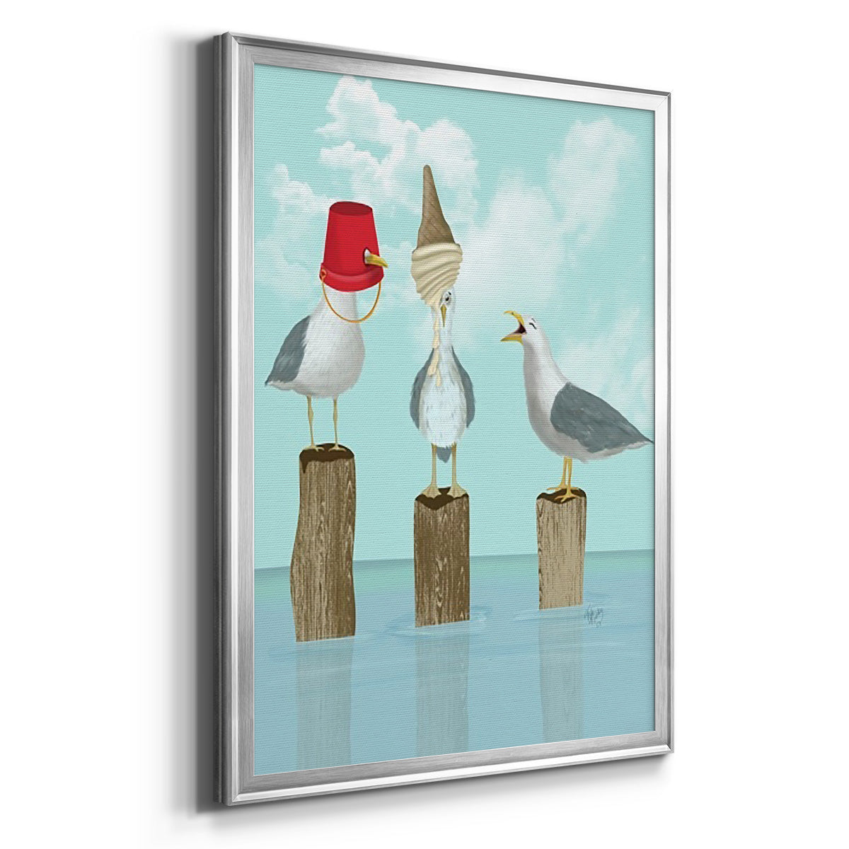 Silly Seagulls - Modern Framed Canvas Print