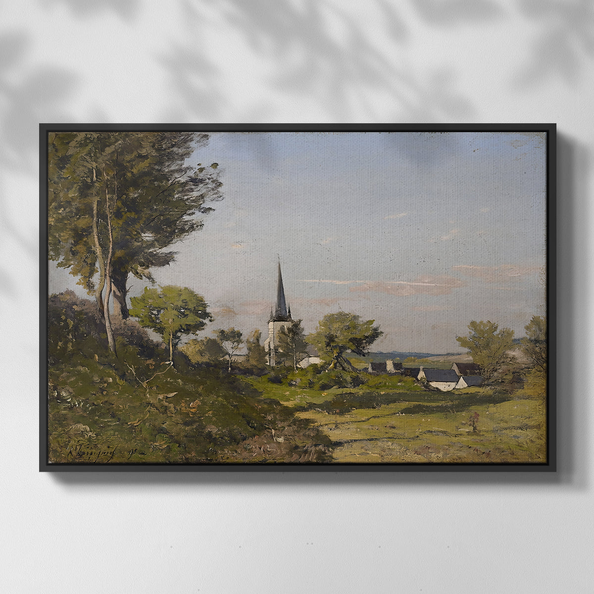 Village Landscape with Church, 1891 - Floater Framed Canvas Print