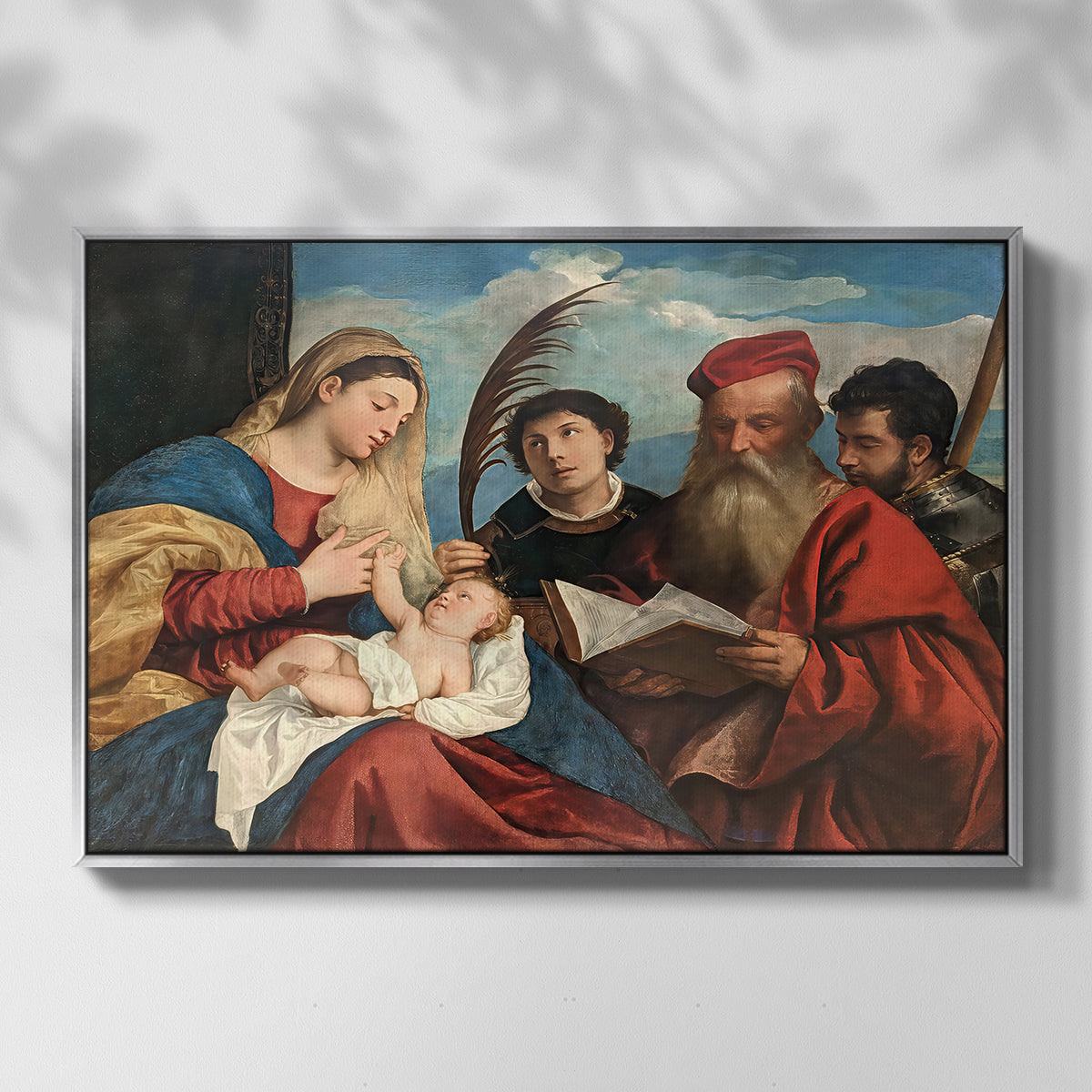 Mary and Child with Saints Stephen, Jerome and Maurice, c. 1510 - Floater Framed Canvas Print